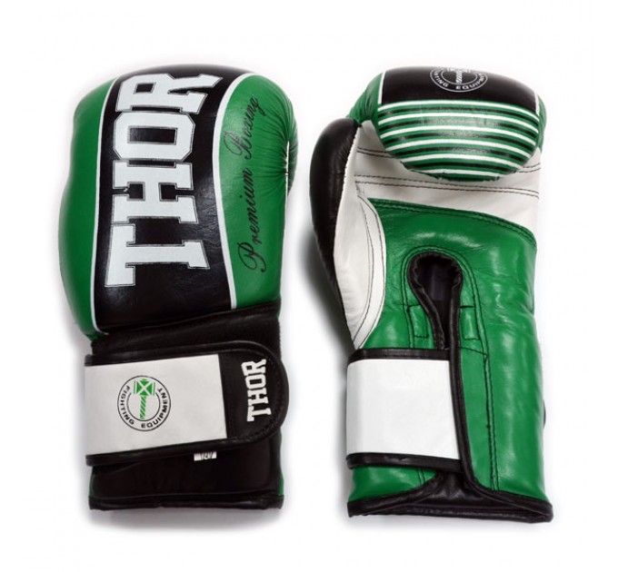 Перчатки боксерские THOR THUNDER 14oz /Кожа /зеленые
