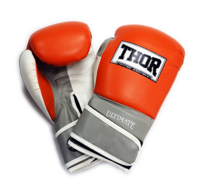 Перчатки боксерские THOR ULTIMATE 16oz /PU /оранжево-бело-серые