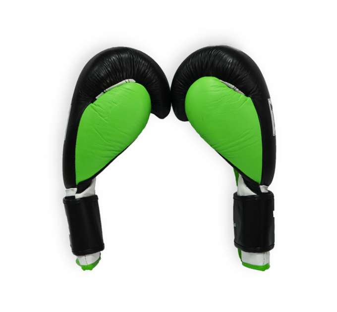 Перчатки боксерские THOR TYPHOON 12oz /Кожа /черно-зелено-белые