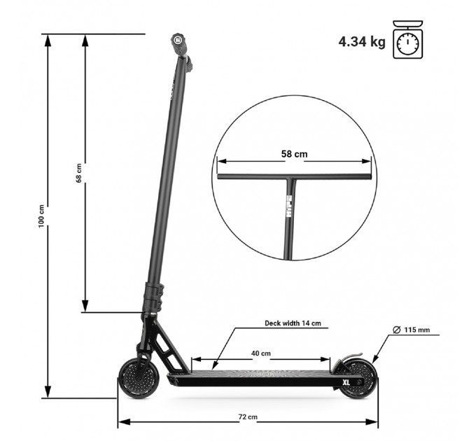 Самокат трюковый Hipe XL Black