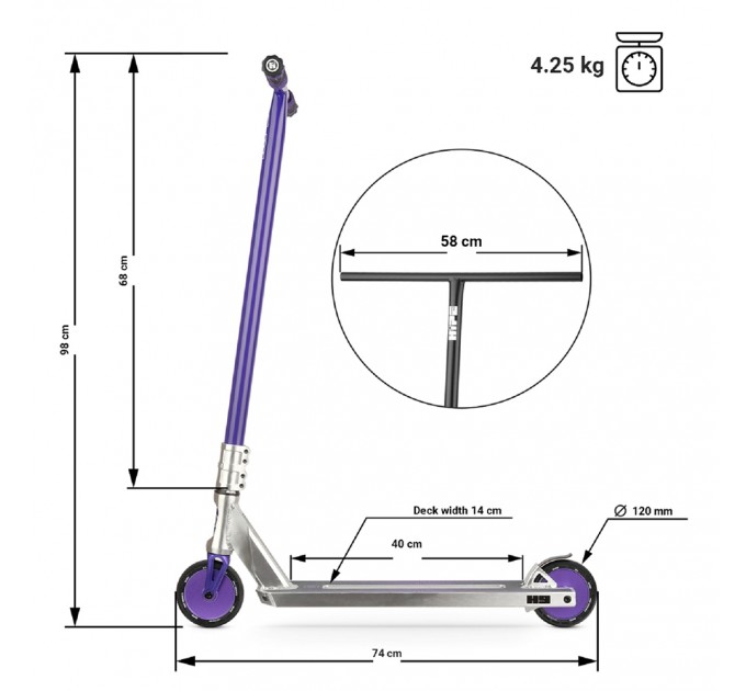 Самокат трюковый Hipe H9 Raw/Violet