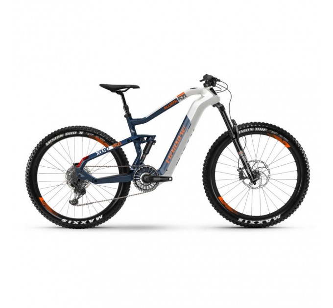 Электровелосипед Haibike XDURO AllMtn 5.0 Carbon FLYON i630Wh 11 s. NX 27.5/29", рама L, бело-сине-серый, 2020