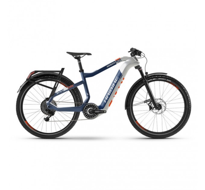 Электровелосипед Haibike XDURO Adventr 5.0 i630Wh 11 s. NX 27.5", CARBON, рама L, бело-сине-оранжевый, 2020