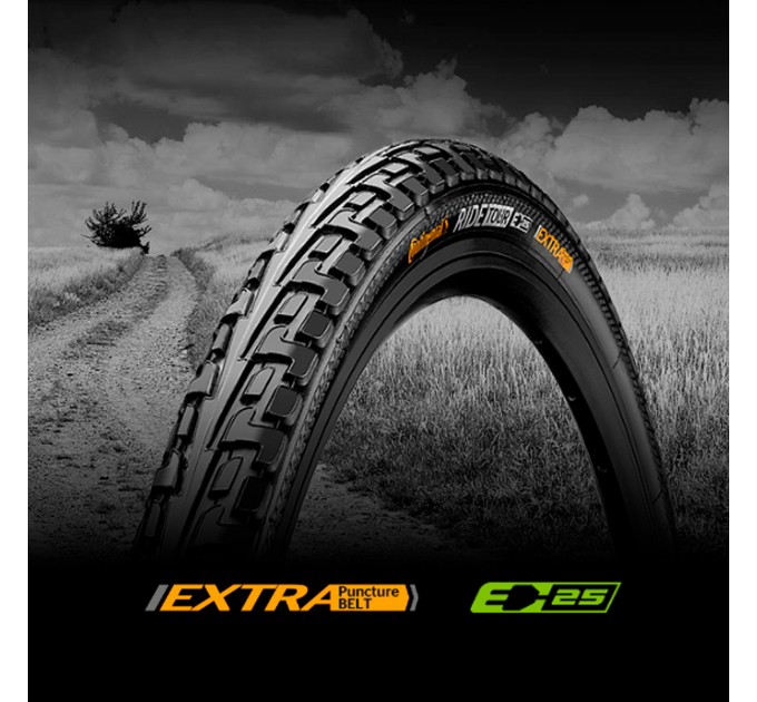 Покрышка Continental RIDE Tour, 28", 700 x 47C (45C), 28 x 1.75, 47-622, Wire, ExtraPuncture Belt, 960гр., черно-коричневый