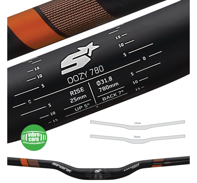 Руль SPANK OOZY 780 Vibrocore™, 25R Black Grey