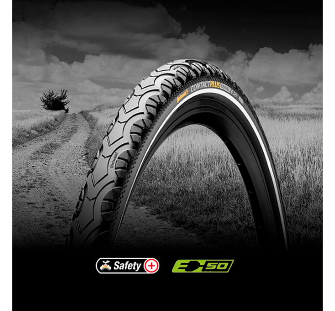 Покрышка Continental Contact Plus Travel, 28" | 700 X 35C | 28 X 1 3/8 X 1 5/8, черная, не складная, светоотражающая