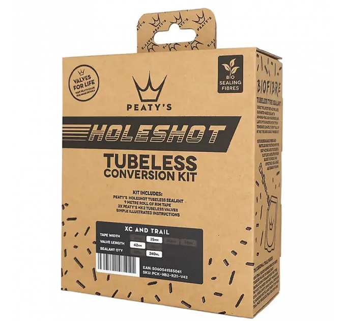 Набір для безкамерки Peaty's Holeshot Tubeless Conversion Kit, Enduro/DH, 30mm стрічка/42mm ніпелі/240ml герметик