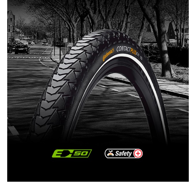 Покрышка Continental Contact Plus, 28" | 700 x 35C | 28 x 1 3/8 x 1 5/8, черная, не складная, светоотражающая