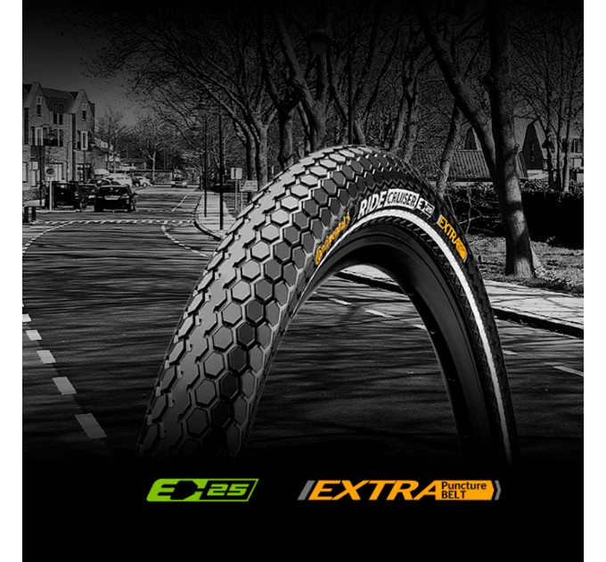 Покрышка Continental RIDE Cruiser светоотражающая,, 26"x2.00, 50-559, не складная, ExtraPuncture Belt, 1000гр., кремовый