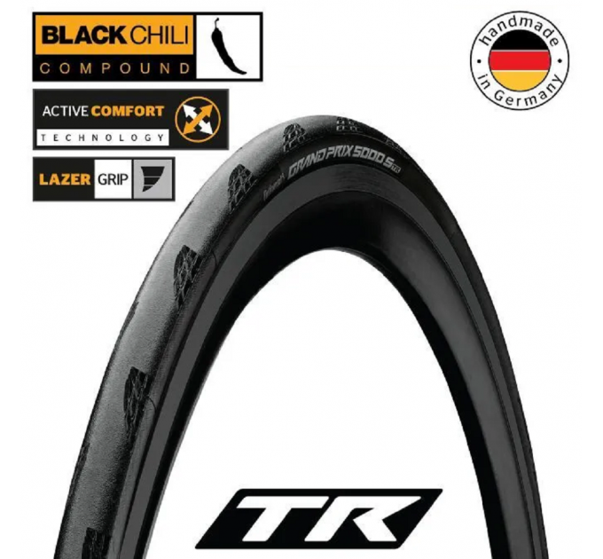 Покришка безкамерна Continental Grand Prix 5000S чорна, складна BlackChili, Active Comfort Technology, Lazer Grip
