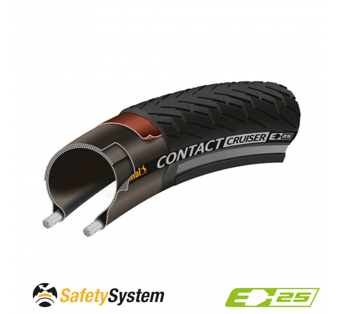 Покрышка Continental CONTACT Cruiser, 26"x2.20, 55-559, черная, не складная, светоотражающая, SafetySystem Breaker, 910гр.