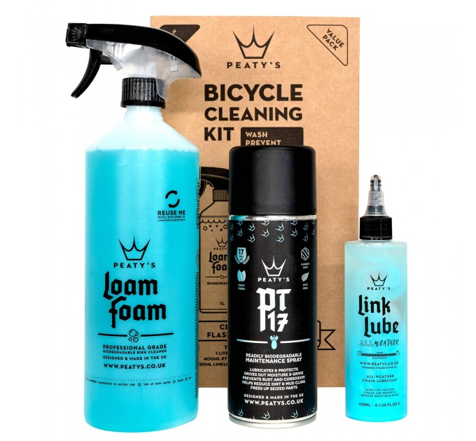 Набор для мойки Peaty's Cleaning Gift Pack, шампунь 1L / Спрей PT17 400ml / смазка цепи 120ml, All-Weather