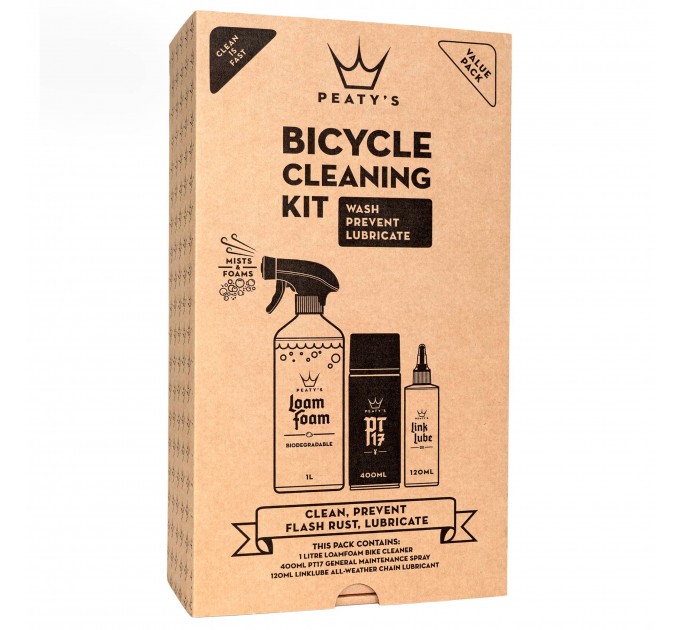 Набор для мойки Peaty's Cleaning Gift Pack, шампунь 1L / Спрей PT17 400ml / смазка цепи 120ml, All-Weather
